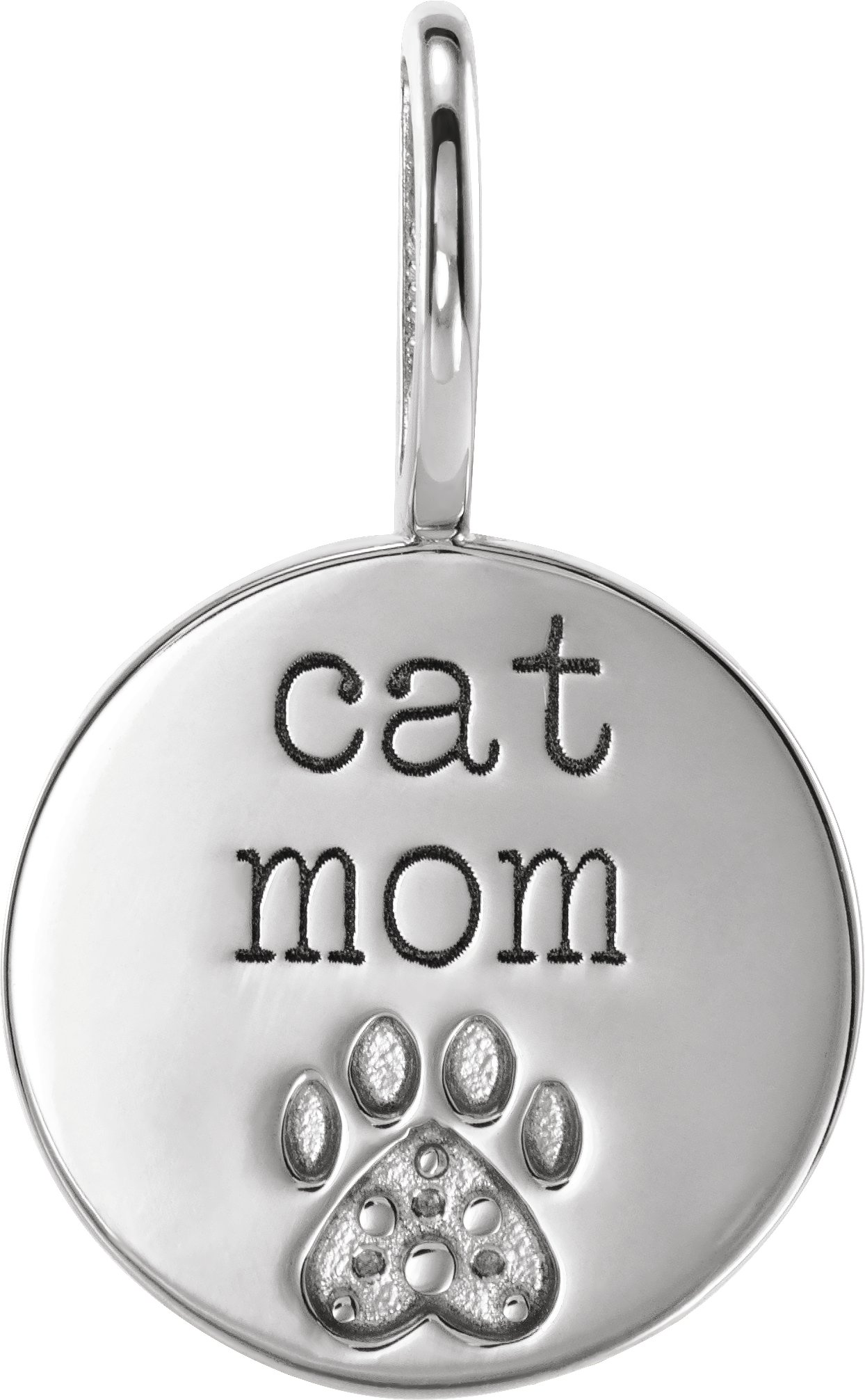 Sterling Silver Engraved Cat Mom Paw Print Charm/Pendant Mounting