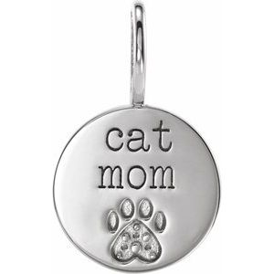 14K White Engraved Cat Mom Paw Print Charm/Pendant Mounting