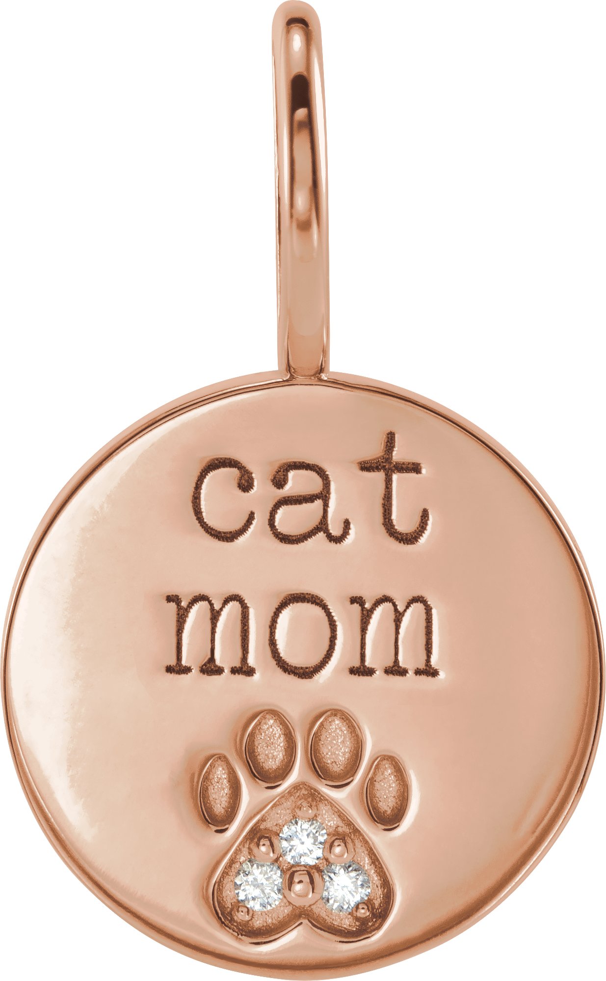 14K Rose .01 CTW Natural Diamond Engraved Cat Mom Paw Print Charm or Pendant Ref 19262767