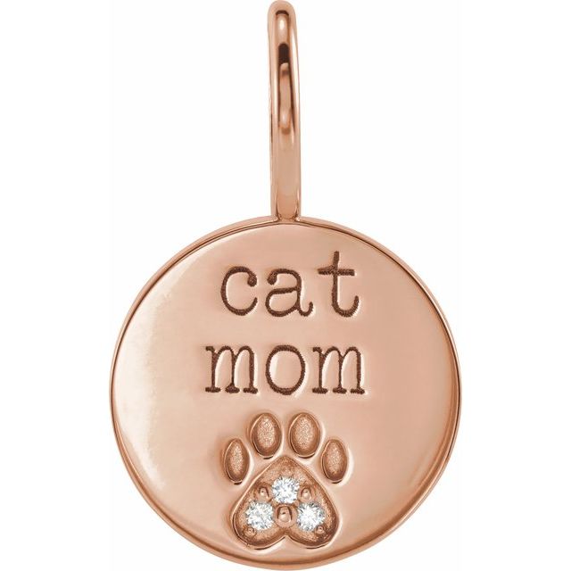 14K Rose .01 CTW Natural Diamond Engraved Cat Mom Paw Print Charm/Pendant