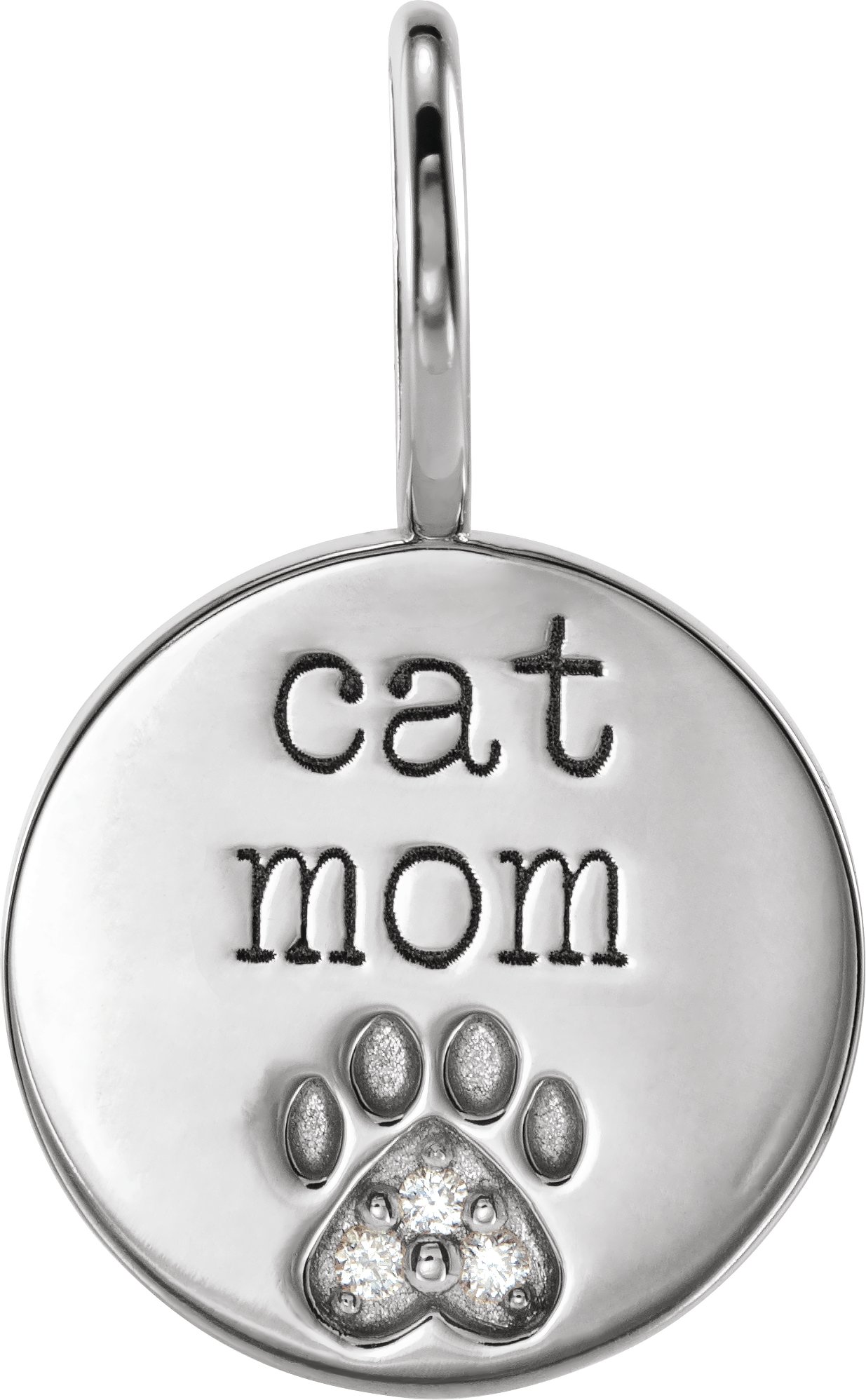 Sterling Silver .01 CTW Natural Diamond Engraved Cat Mom Paw Print Charm or Pendant Ref 19262770