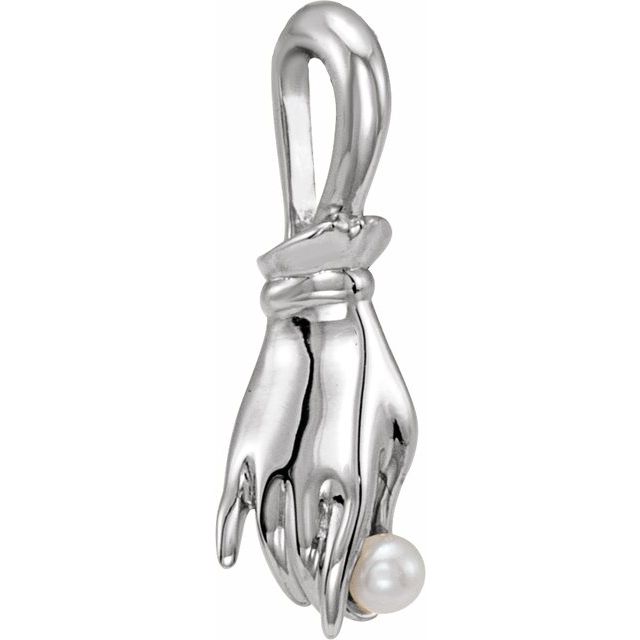 Sterling Silver Cultured White Seed Pearl Buddha Hand Pendant