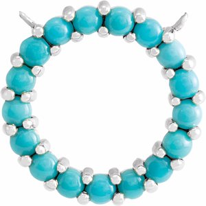 14K White Natural Turquoise Circle Cabochon Necklace Center