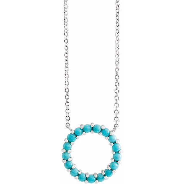 Sterling Silver Natural Turquoise Circle Cabochon 18 Necklace