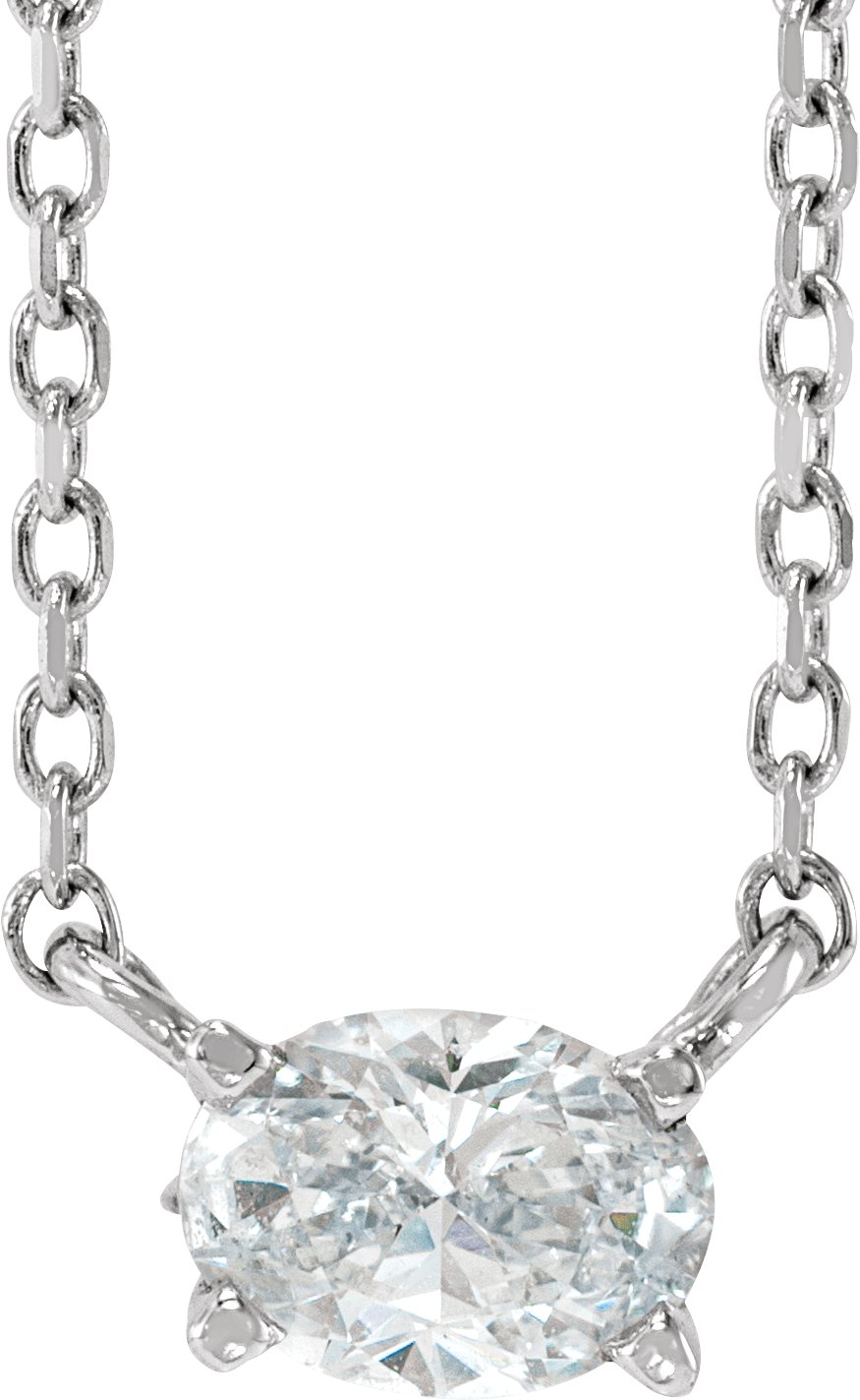 14K White 3/8 CT Natural Diamond Solitaire 16-18" Necklace