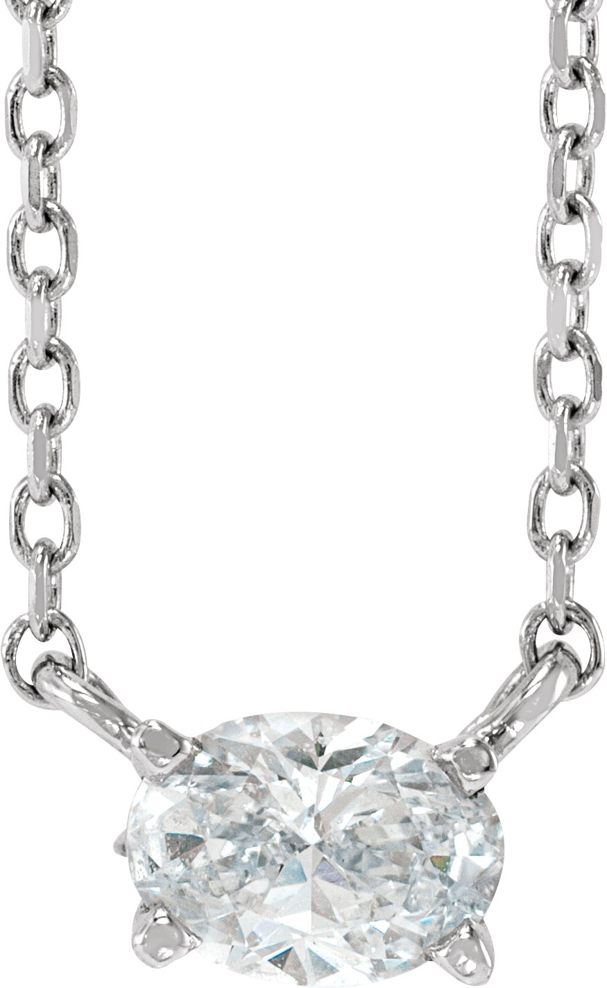 14K White 1/2 CTW Lab-Grown Diamond Solitaire 16-18" Necklace