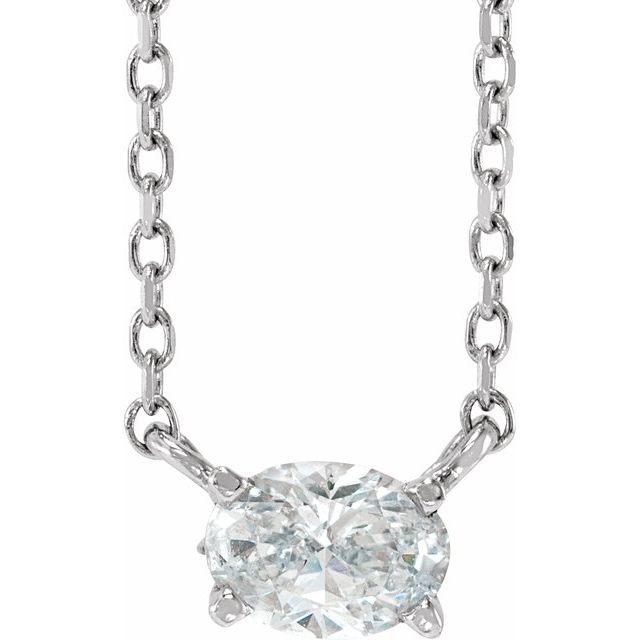 14K White 1/4 CT Natural Diamond Solitaire 16-18" Necklace