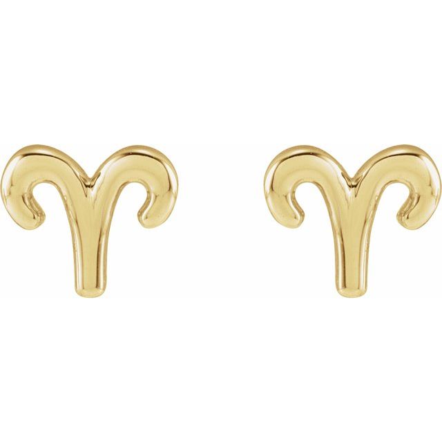 14K Yellow Aries Zodiac Earrings