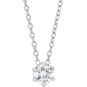 14K White 1/4 CT Lab-Grown Diamond Solitaire 16-18" Necklace