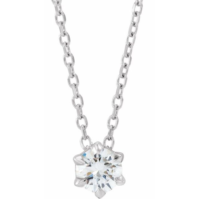 14K White 1/4 CT Lab-Grown Diamond Solitaire 16-18 Necklace