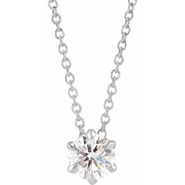 14K White 1/2 CT Lab-Grown Diamond Solitaire 16-18" Necklace