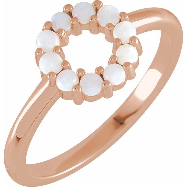 14K Rose Natural White Opal Cabochon Halo-Style Ring