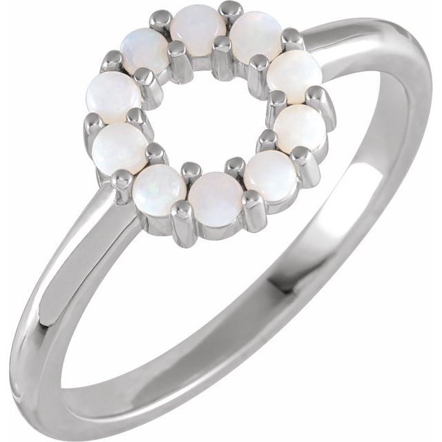 14K White Natural White Opal Cabochon Halo-Style Ring