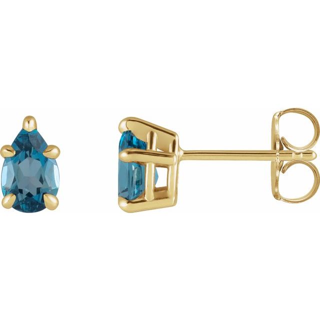 14K Yellow Natural London Blue Topaz 5-Prong Claw Stud Earrings