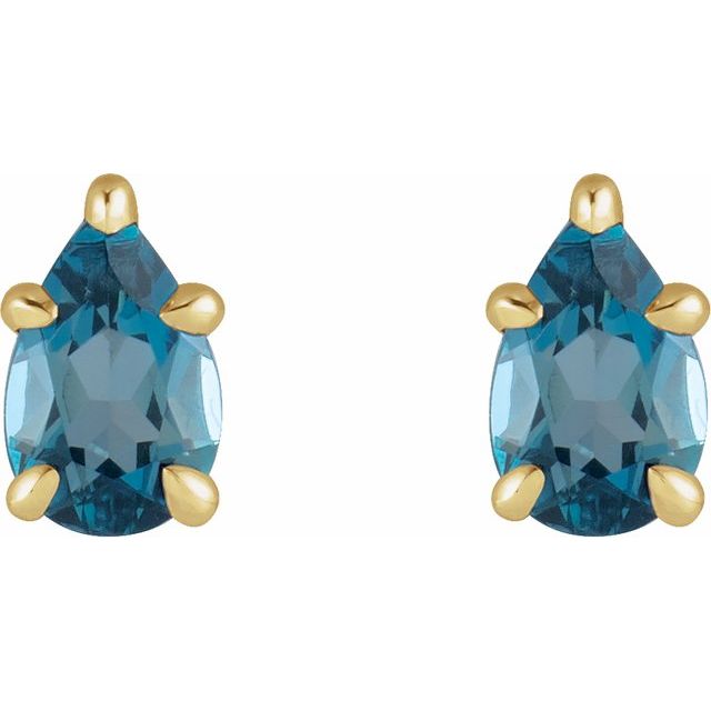 14K Yellow Natural London Blue Topaz 5-Prong Claw Stud Earrings