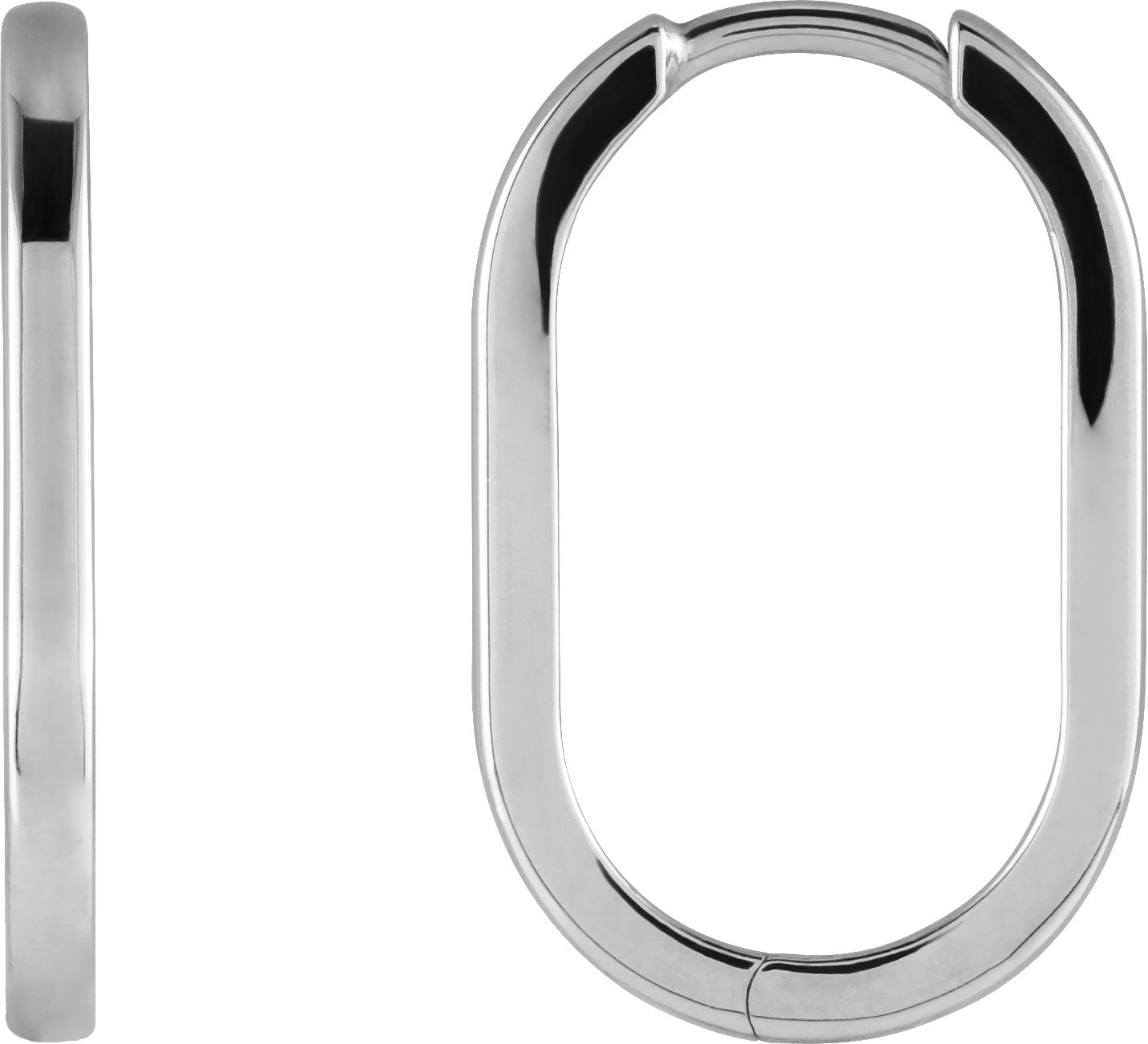 Platinum 20 mm Elongated Oval Huggie Hoop Earrings Ref 19298127