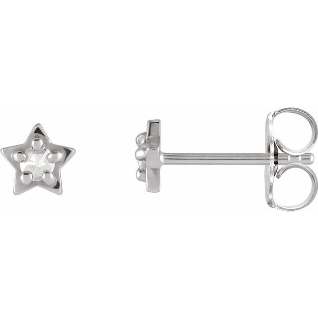 14K White .05 CTW Rose-Cut Natural Diamond Petite Star Earrings