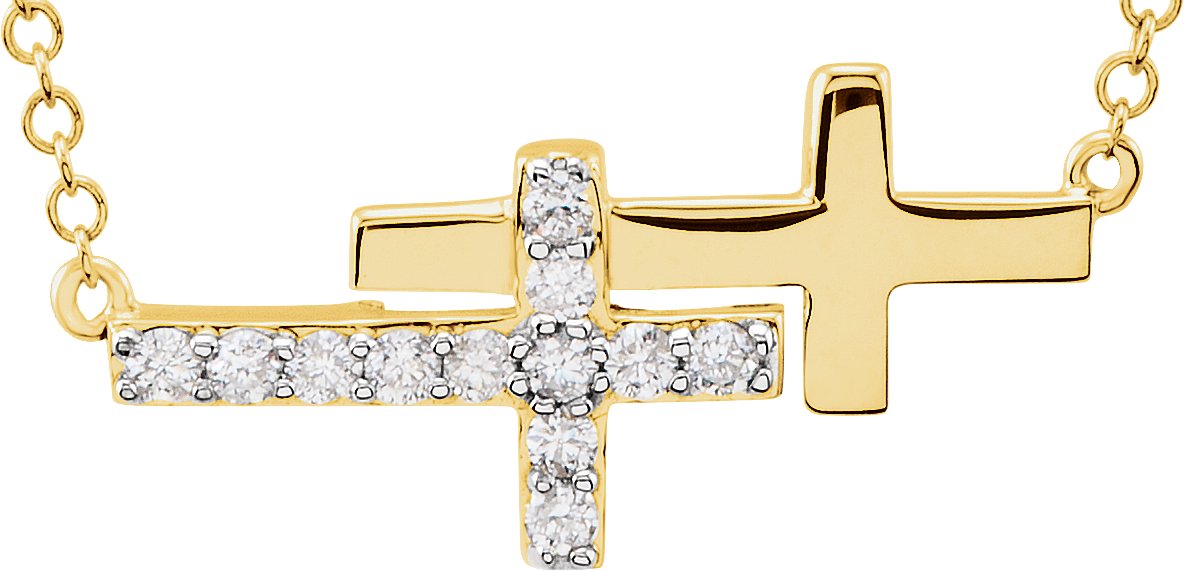 14K Yellow .20 CTW Diamond Double Sideways Cross 18 inch Necklace Ref. 7259786