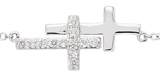 14K White 1/5 CTW Natural Diamond Double Sideways Cross 16-18" Necklace