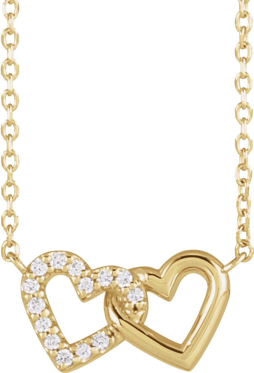 14K Yellow .05 CTW Natural Diamond Petite Double Interlocking Heart 16 to 18 inch Necklace Ref 19306720