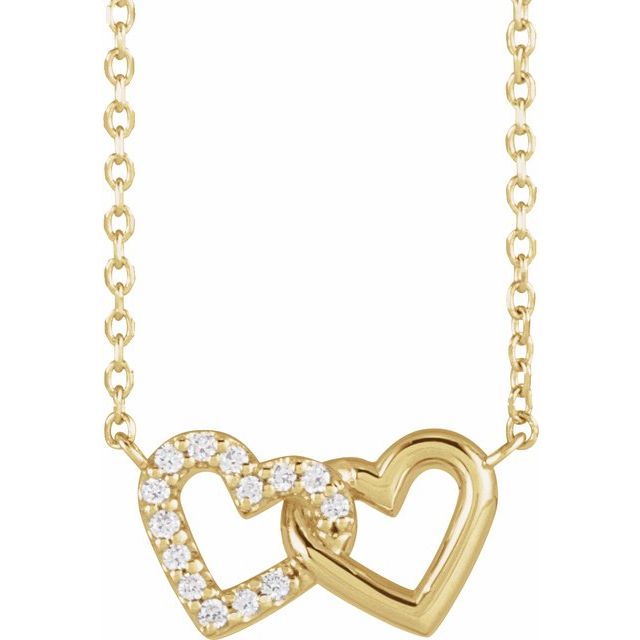 14K Yellow .05 CTW Natural Diamond Petite Double Interlocking Heart 16-18 Necklace