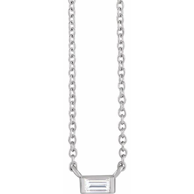 14K White 1/10 CT Natural Diamond Solitaire 16-18 Necklace