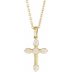 14K Yellow 1/6 CTW Natural Diamond Cross 16-18" Necklace