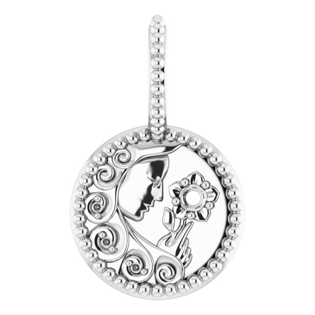 14K White 2 mm Round Virgo Accented Zodiac Charm/Pendant Mounting