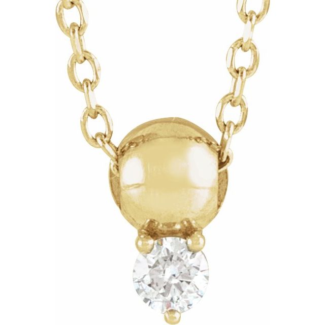 14K Yellow .06 CT Natural Diamond Bead 16-18 Necklace