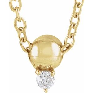 14K Yellow .02 CT Natural Diamond Bead 16-18" Necklace