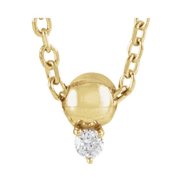 14K Yellow .02 CT Natural Diamond Bead 16-18" Necklace